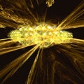 Golden Abstract Fractal Art With Two Platforms, Portal Concept