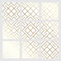 Golden abstract geometric seamless pattern tile background with gold glittering mesh texture. Vector pattern of rhombus and metal Royalty Free Stock Photo