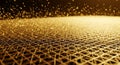 Golden abstract grid network with floating particles, representing data and connection Royalty Free Stock Photo
