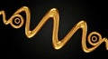 Golden abstract shape flowing with circles on black background, a luxury style. Royalty Free Stock Photo