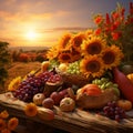 Golden Abundance: a bountiful harvest of sun-kissed fruits and vegetables