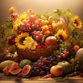 Golden Abundance: a bountiful harvest of sun-kissed fruits and vegetables