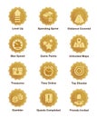 Golden achievement badges for shooter, runner, arcade game