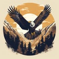 Golden Age Illustration Of Eagle In Forest Landscape