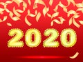 Golden air ballons in form of 2020 date. Vector illustration