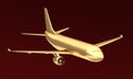 Golden airplane isolated on black background. 3d rendering.