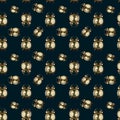 Golden alarm clock on dark blue background seamless pattern Royalty Free Stock Photo