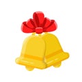 Golden alert bells with red bow for christmas or school time card design Royalty Free Stock Photo