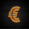 Golden alphabet on dark background, euro symbol, 3d rendering