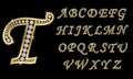 Golden alphabet with diamonds, letters from A to Z