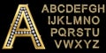 Golden alphabet with diamonds, letters from A to Z