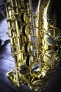 Golden alto saxophone closeup