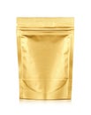 Golden aluminum foil zipper pouch isolated on white background with clipping path Royalty Free Stock Photo