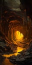 Golden Amber Cave: A Cryptidcore Fantasy Artwork