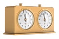 Golden analog chess clock, 3D rendering