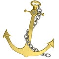 Golden anchor with chain isolated on white Royalty Free Stock Photo