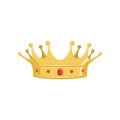 Golden ancient crown with red precious stones for king or monarch, queen or princess, classic heraldic imperial sign