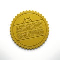 Golden android certified seal emblem with robot icon for tech excellence recognition Royalty Free Stock Photo