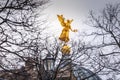 Golden angel on the dome of the Academy of Art in Dresden at evening, Germany Royalty Free Stock Photo