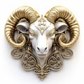 Golden Angel Ram Head: Intricate 3d Symbol With Ornate Detailing