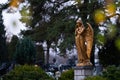 Golden angel sculpture in the graveyard Royalty Free Stock Photo