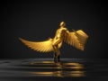 Golden angelic character rising from black liquid. 3d illustration