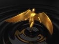 Golden angelic character rising from black liquid. 3d illustration