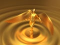 Golden angelic character rising from liquid gold. 3d illustration