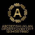 Golden angular letters and numbers with A initial monogram.