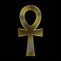 Golden Ankh symbol, ancient egyptian amulet Isolated on black background