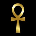 Golden Ankh symbol, ancient egyptian amulet Isolated on black background