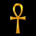 Golden Ankh symbol, the key of life, a cross with handle, over black