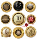 Golden anniversary labels 10 years Royalty Free Stock Photo