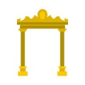 Golden antique arch icon, flat style