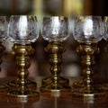 Golden antique goblet close-up. bohemian glass close upgolden antique goblet close-up. bohemian glass close up