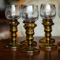 Golden antique goblet close-up. bohemian glass close upgolden antique goblet close-up. bohemian glass close up