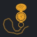 Golden Antique pocket watch vector in cartoon style. Royalty Free Stock Photo