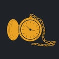 Golden Antique pocket watch vector in cartoon style. Royalty Free Stock Photo