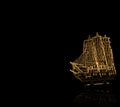 Golden antique ship with reflection