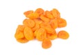 Golden appetizing dried apricots isolated on white