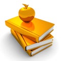 Golden apple on stack of books. education concept