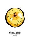 Golden apple vector isolated. Yellow fruit hand drawn illustration. Trendy food vegetarian menu logo icon. Whole apple