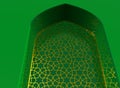 Golden arabic ornament on the green wall with islamic door. 3D illustration Royalty Free Stock Photo