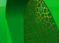 Golden arabic ornament on the green wall with islamic door. 3D illustration Royalty Free Stock Photo
