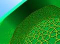 Golden arabic ornament on the green wall with islamic door. 3D illustration Royalty Free Stock Photo