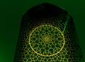 Golden arabic ornament on the green wall with islamic door Royalty Free Stock Photo