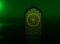 Golden arabic ornament on the green wall with islamic door Royalty Free Stock Photo