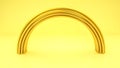 Golden arch on a yellow background. metal yellow empty half ring. 3d render