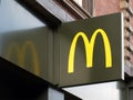 Golden arches logo sign above a McDonalds burger restaurant in leeds