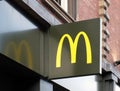 Golden arches logo sign above a McDonalds burger restaurant in leeds